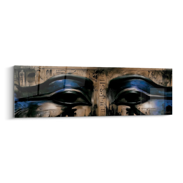Tableau Yeux pharaoniques noirs et bleus aux hiéroglyphes gravés - Regard dédoublé sacré - Edition egypte