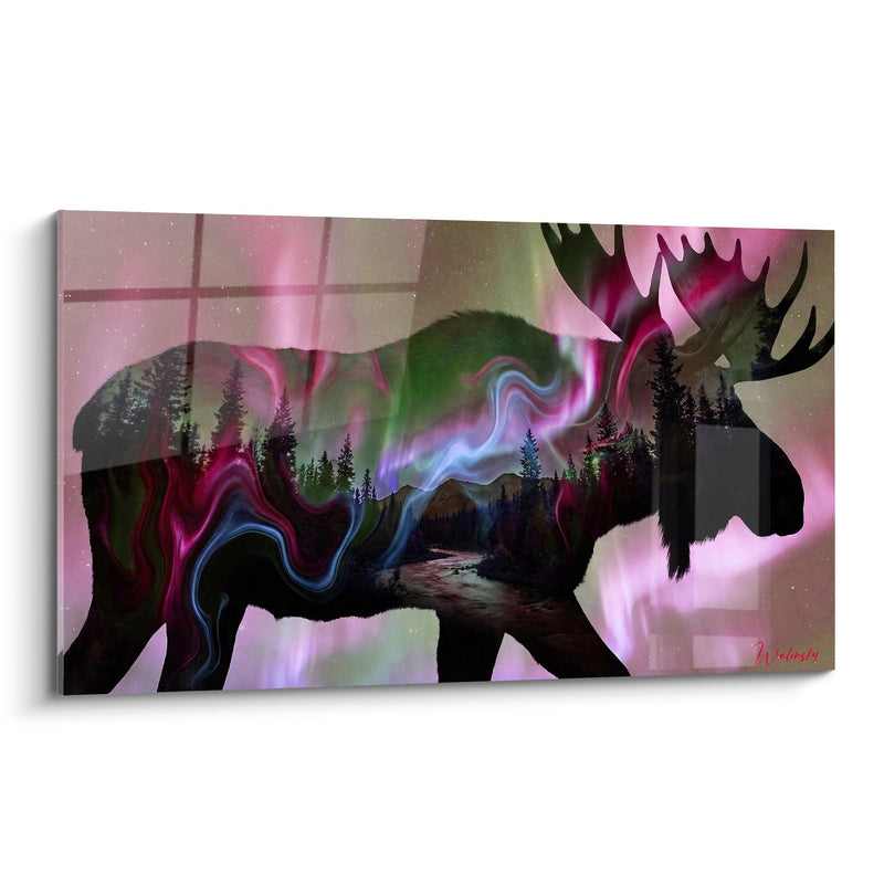 Tableau Élan Silhouette Aurores Boréales Rose Magenta - Majesté Nordique - Edition Élan