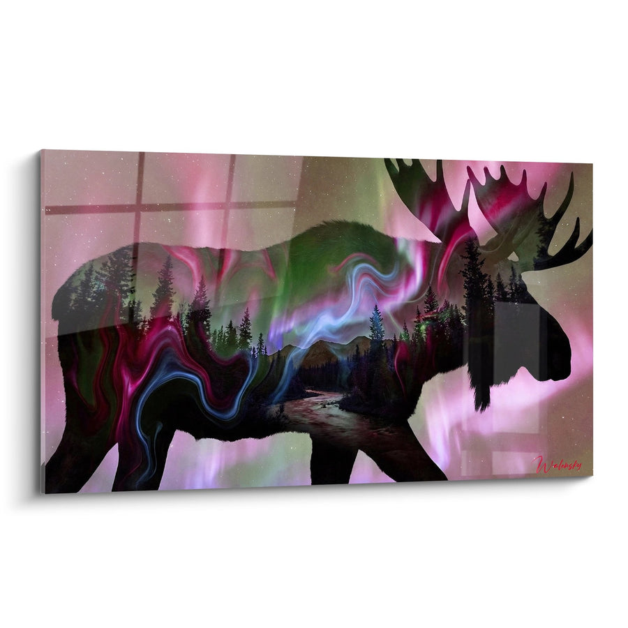 Tableau Élan Silhouette Aurores Boréales Rose Magenta - Majesté Nordique - Edition Élan