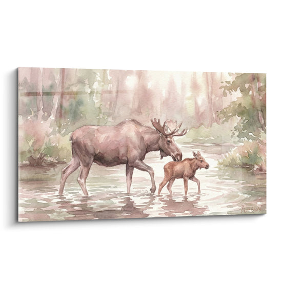Schilderij Eland en Jong Eland in Aquareltonen - Zachte Wildernis - Editie Elan