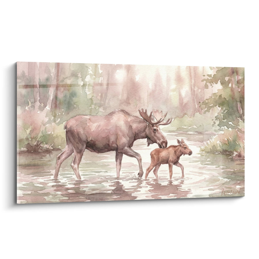 Tableau Élan et Élançon aux Tons Aquarellés - Tendresse Sauvage - Edition Elan
