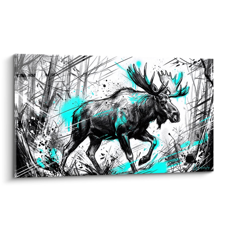 Tableau Élan Majestueux Noir et Turquoise - Force Sauvage - Edition Elan