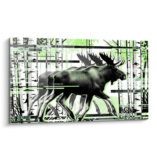 Schilderij Majestueuze Eland Zwart en Groen Moderne Grafische Stijl - Wilde Kracht - Editie Eland