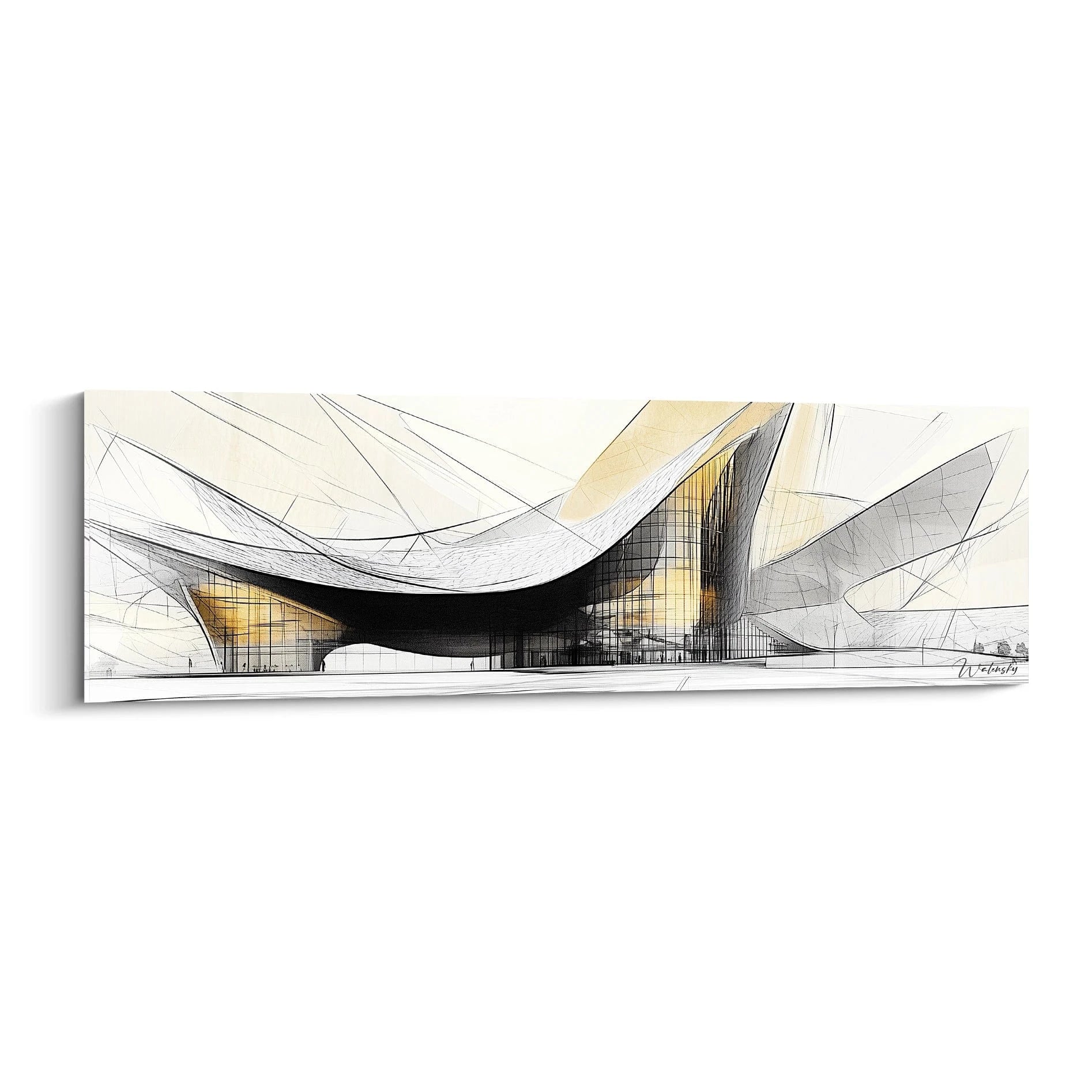 Tableau minimaliste abstrait de Walensky avec des lignes géométriques et des teintes neutres