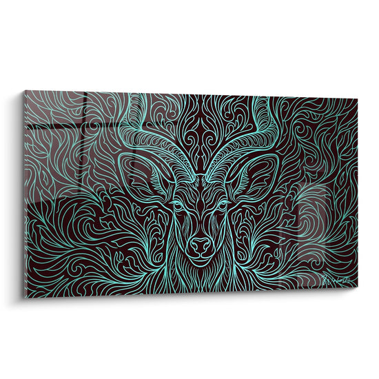 Majestueuze Eland Schilderij met Turquoise Lijnen op Donkere Achtergrond - Gestileerd Dierlijk Kunstwerk - Edition Eland