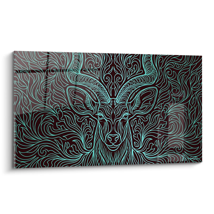 Tableau Élan Majestueux aux Lignes Turquoise sur Fond Sombre - Art Animalier Stylisé - Edition Élan