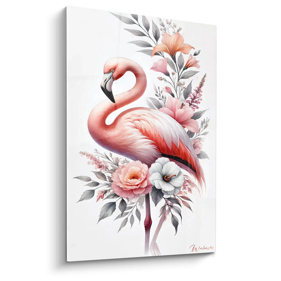 Elegant Floral Wall Art - Pink Flamingo Animals Edition