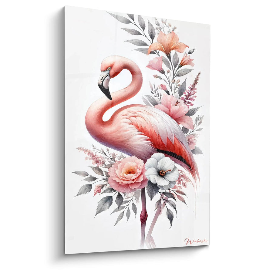 Cuadro Elegancia Floral - Edición Flamenco Rosa Animales