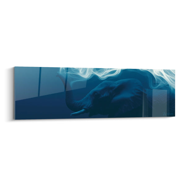 Tableau Éléphant bleu marine et blanc aux volutes lumineuses - Souffle nocturne - Edition Elephant
