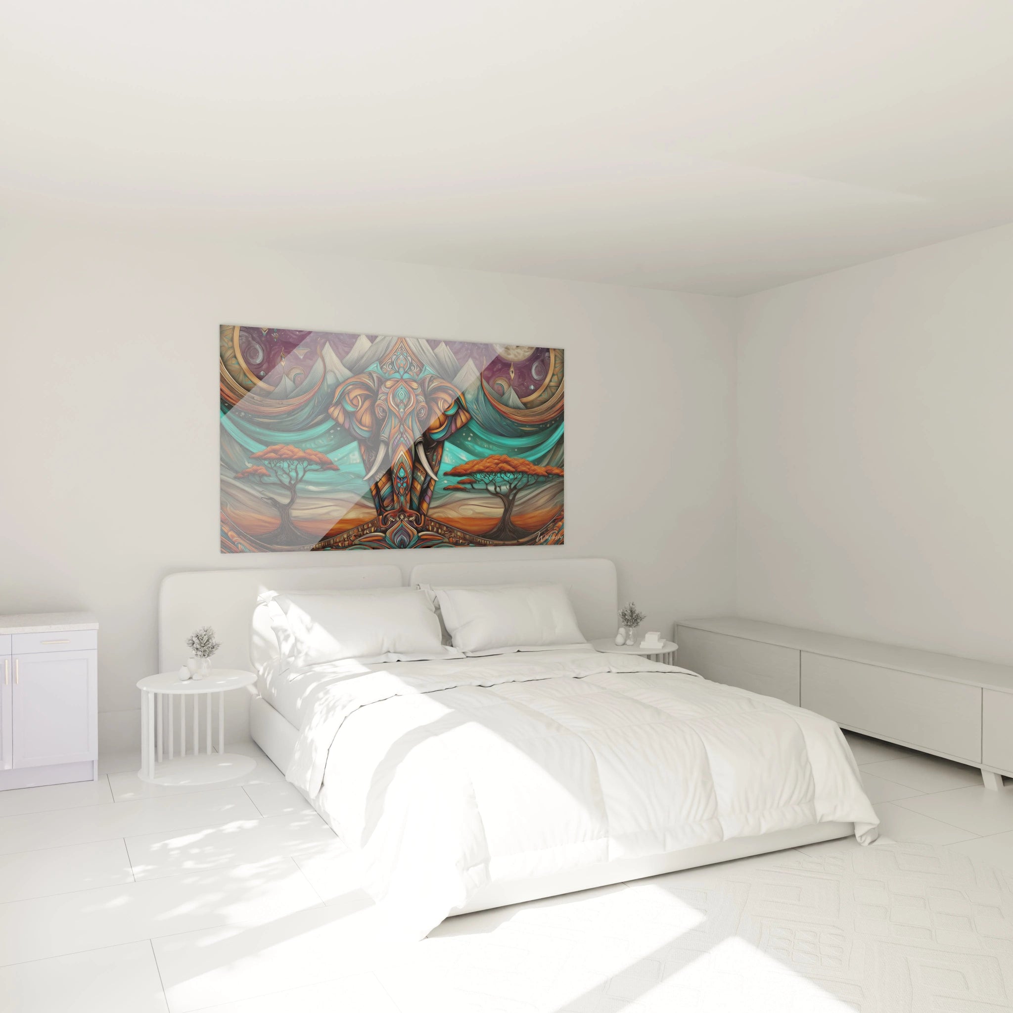 Tableau éléphant savane africaine de Walensky, décor mural coloré pour chambre moderne