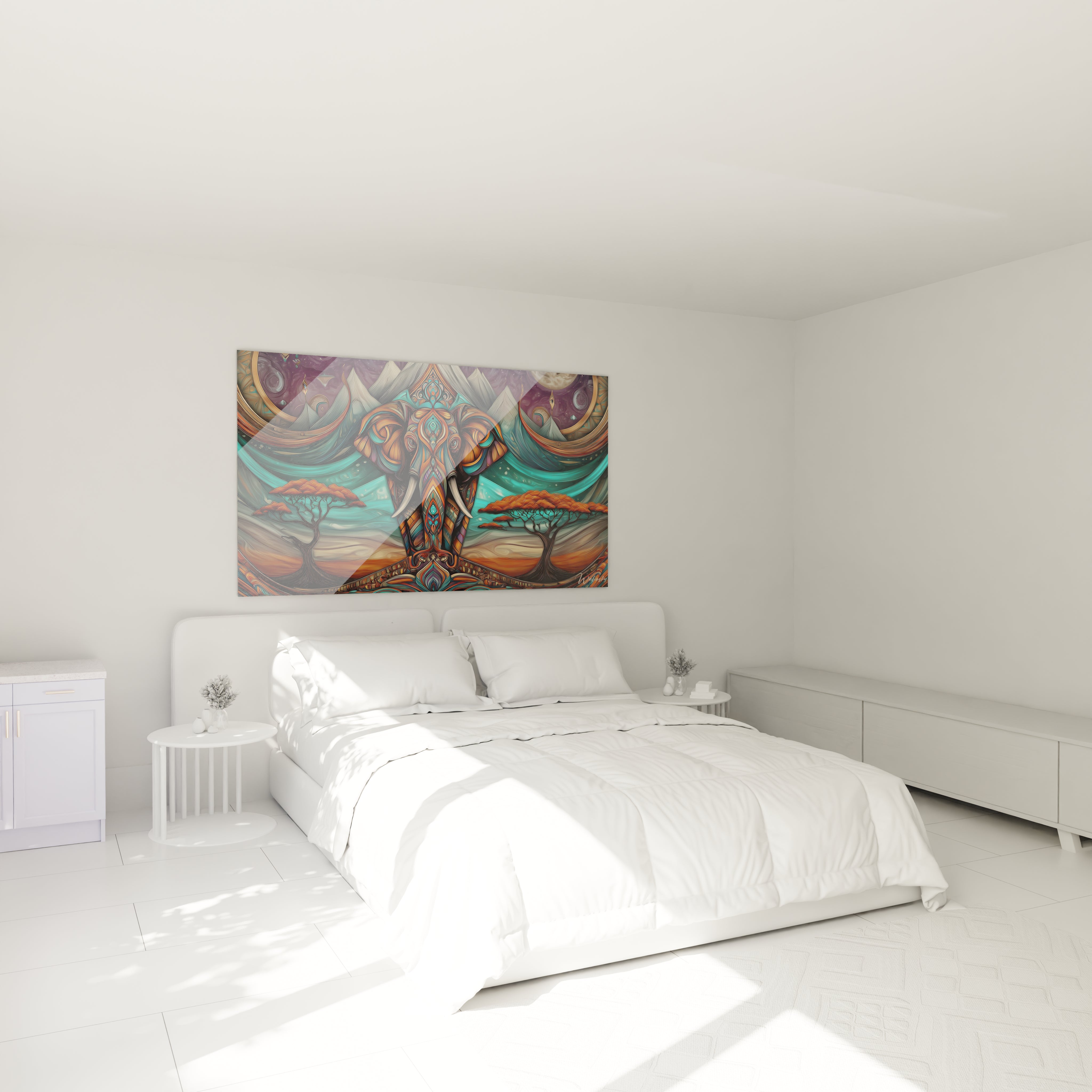 Tableau éléphant savane africaine de Walensky, décor mural coloré pour chambre moderne