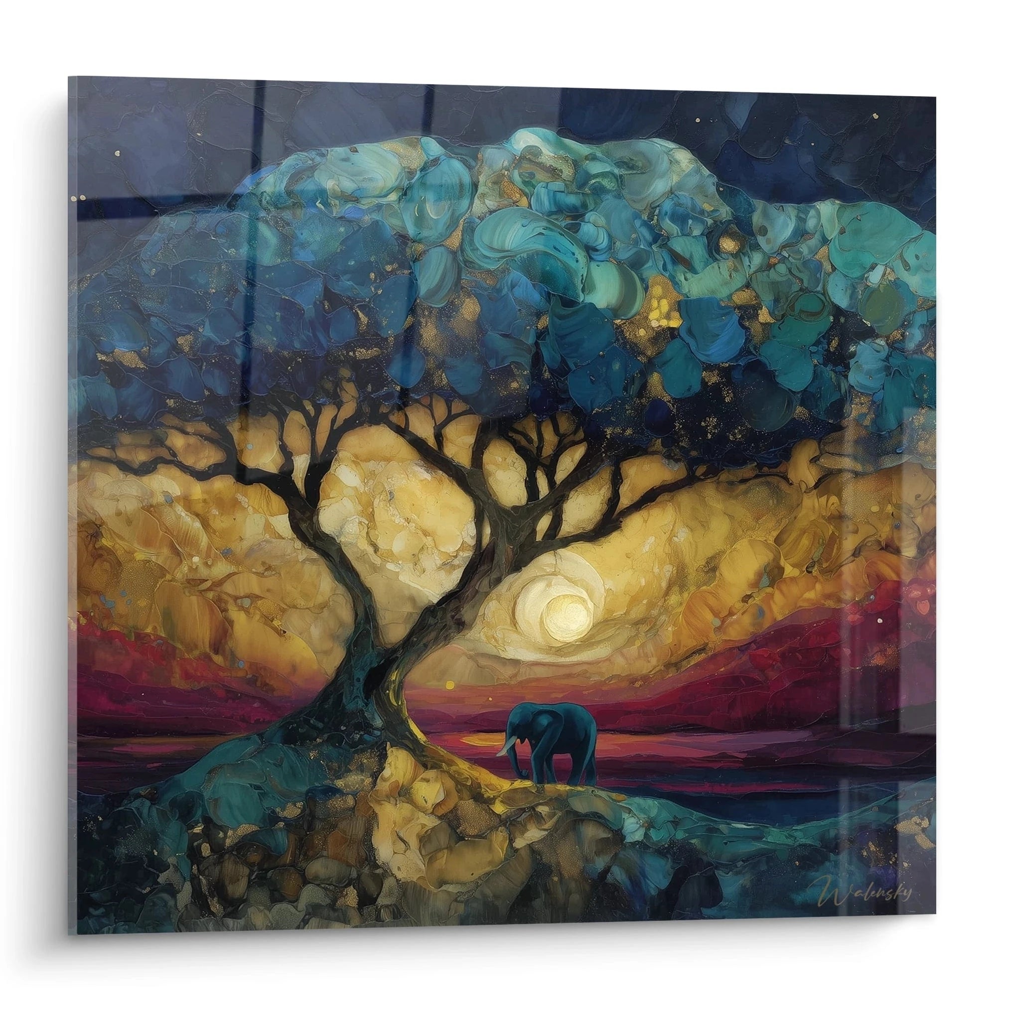 Tableau Éléphant Témoin du Soleil Ambré - édition paysage africain - Walensky