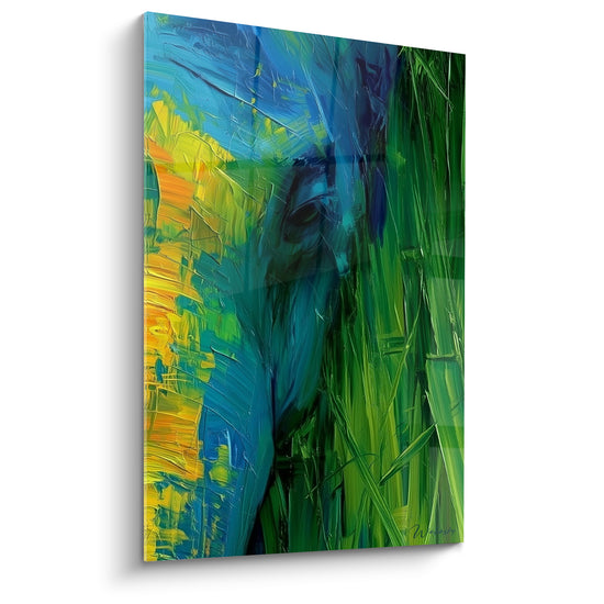 Tableau Éléphant vert et bleu dans le bambou - Silhouette dans la jungle - Edition Elephant