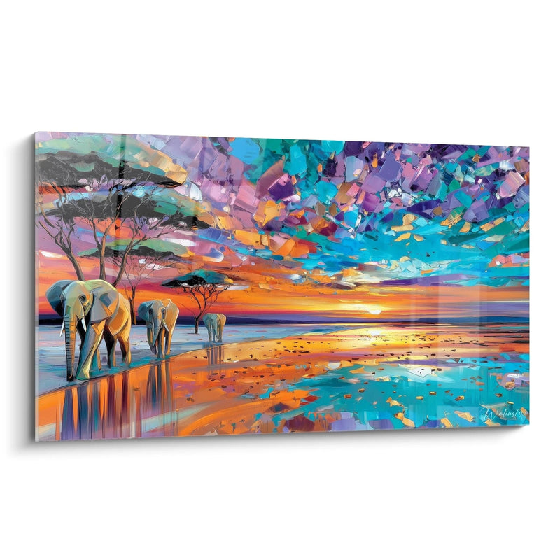 Gemälde Elefanten prismatischer Himmel - Afrikanische Landschaftsausgabe