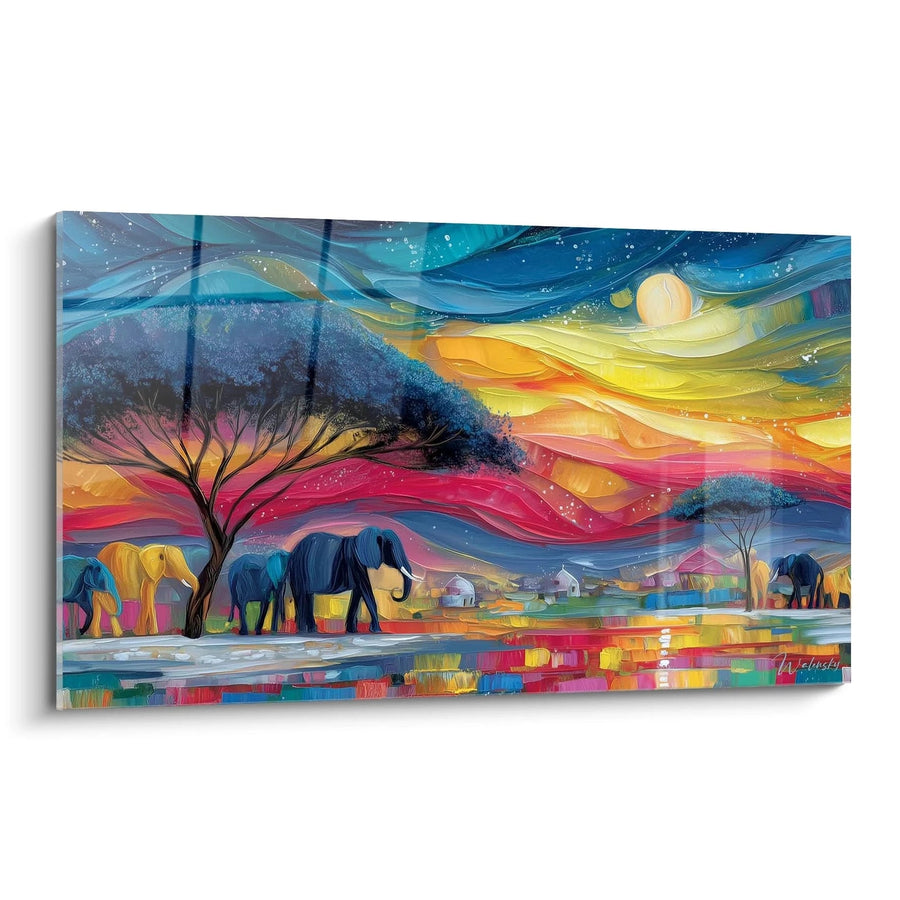 Tableau Éléphants Flammes du soir - édition paysage africain
