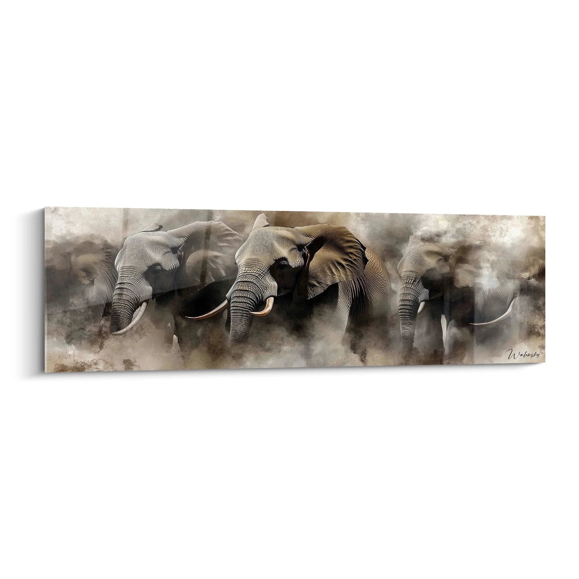 Tableau éléphant Walensky avec des éléphants majestueux dans une ambiance mistique