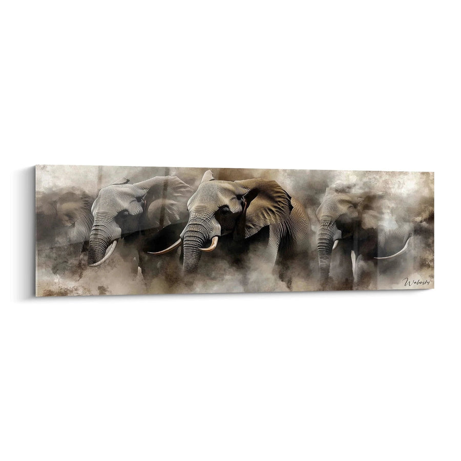 Tableau Éléphants Sahara ocre - édition éléphant