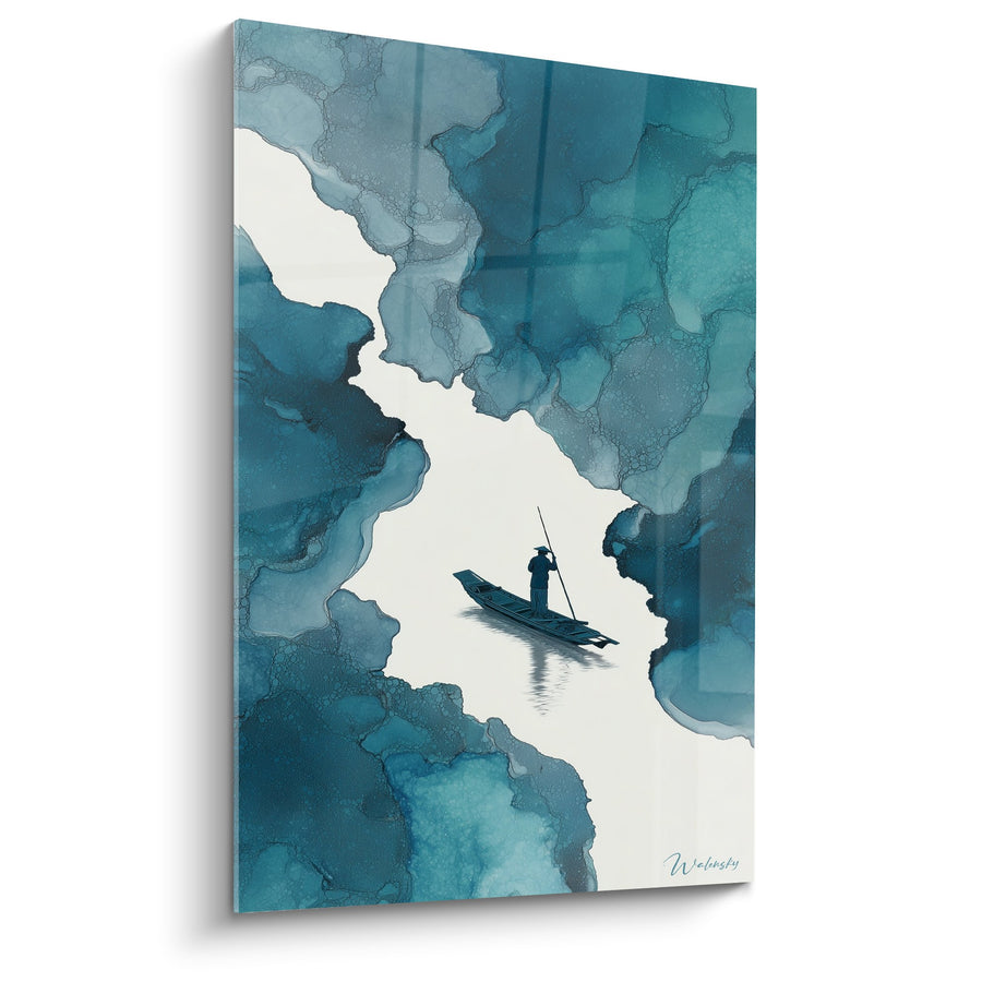 Tableau Embarcation Solitaire dans Lagune Turquoise - Sérénité Aquatique - Edition Feng shui Nord Eau