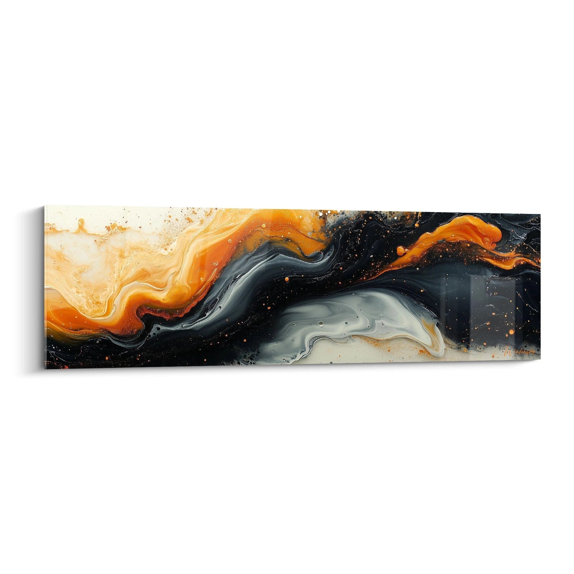 Tableau moderne abstrait de Walensky avec des couleurs orange, noir et blanc en style fluide