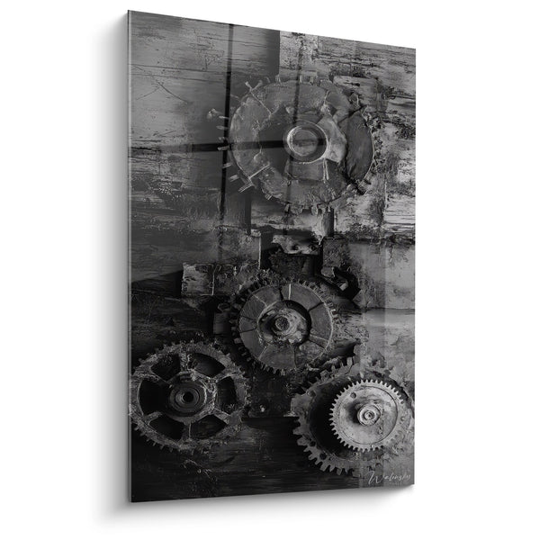 Tableau engrenages industriels anciens - Mécanismes du temps - édition machines et engrenages