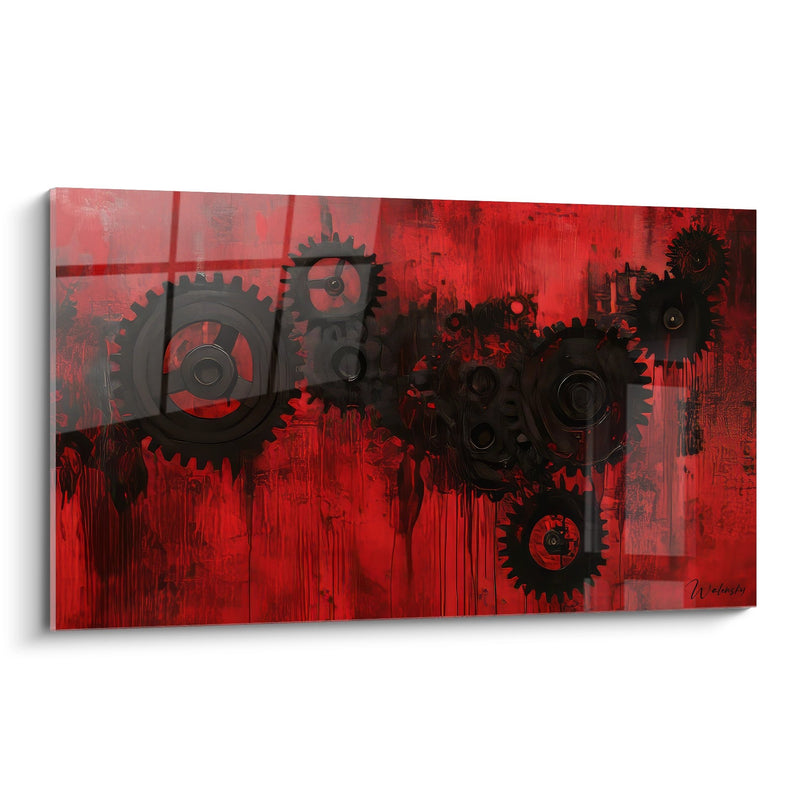 Red Gears Wall Art - Scarlet Mechanism - Machines and Gears Edition