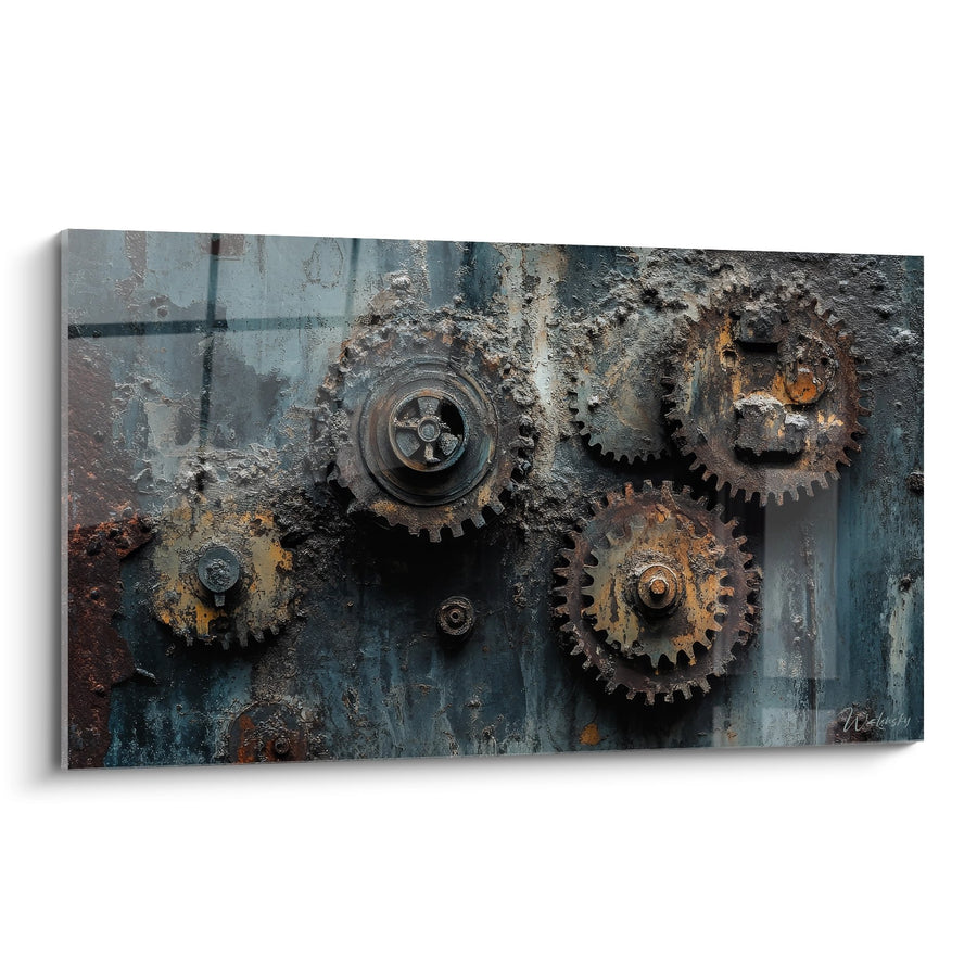 Tableau engrenages rouillés industriels - Mécanisme temporel - édition machines et engrenages
