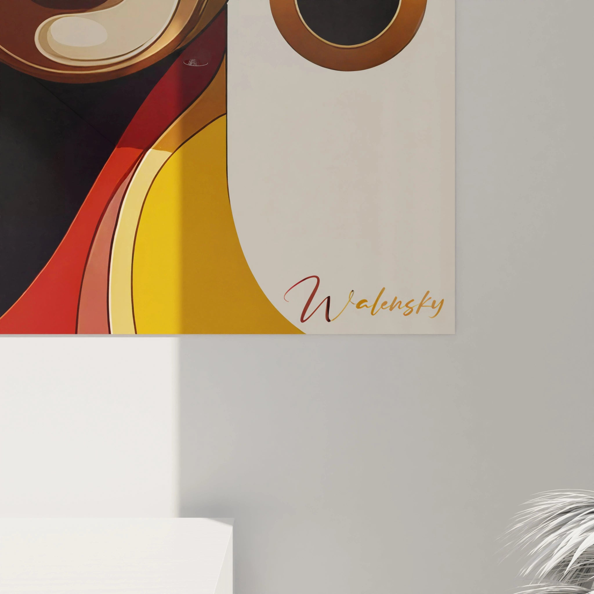 Vue rapprochée du tableau africain, révélant des détails des cercles concentriques et des textures géométriques. Une fusion parfaite de tradition et modernité, avec des tons bronze et beige apaisants.

