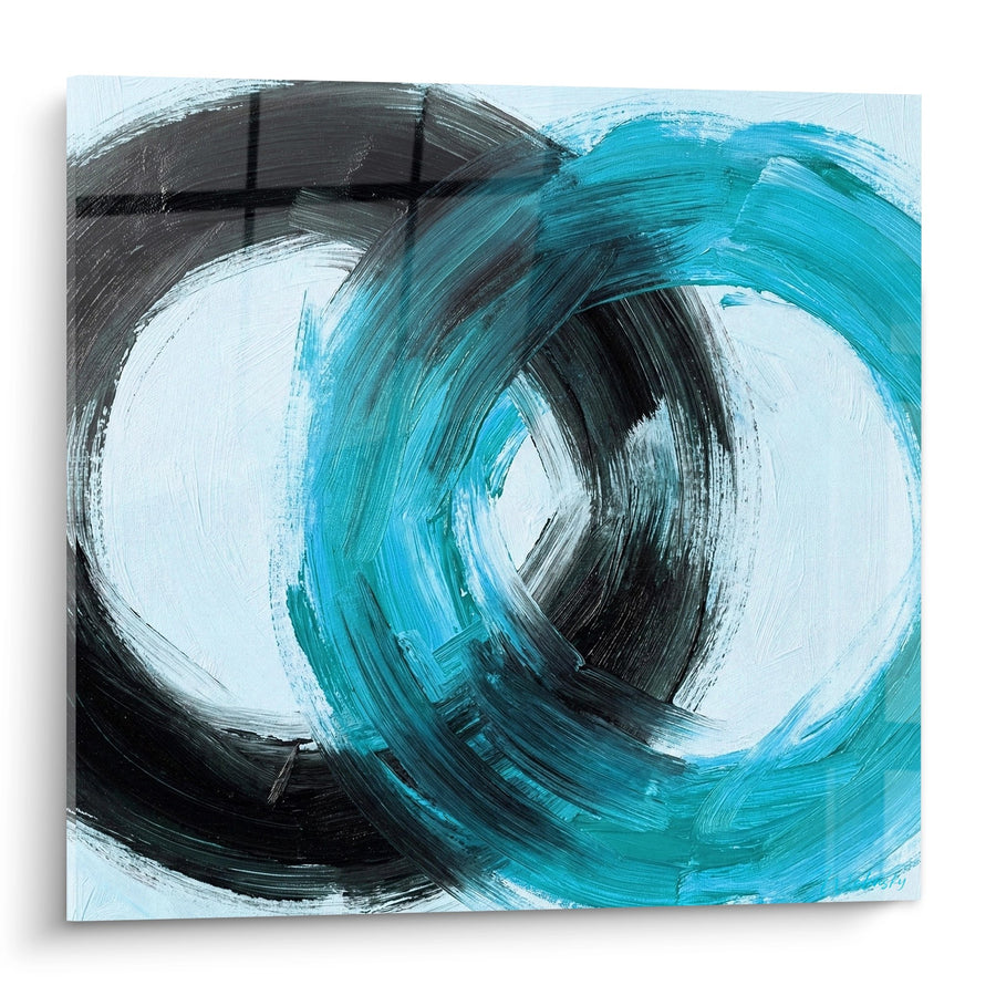 Tableau cercle expressionniste bleu turquoise et noir - Mouvement Perpétuel - Edition Enso