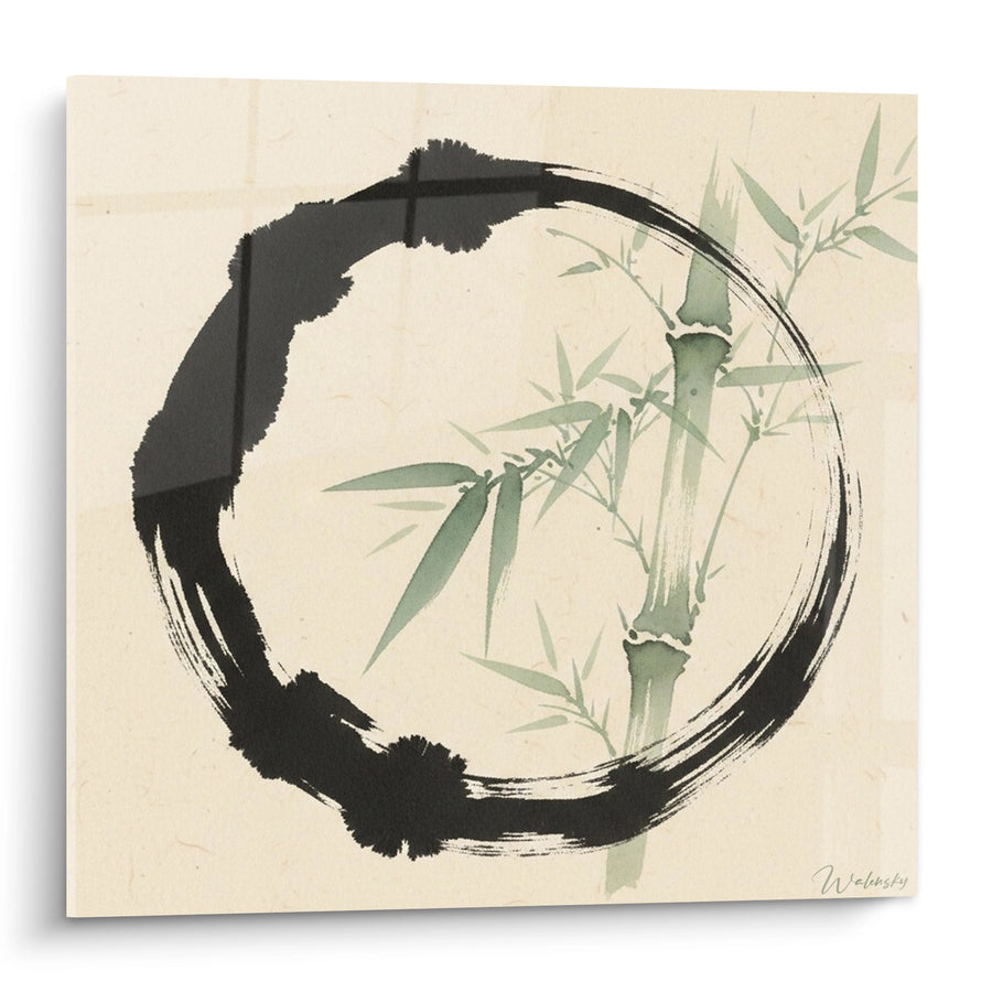 Tableau cercle noir au pinceau et bambous verts - Sérénité zen - Edition Enso