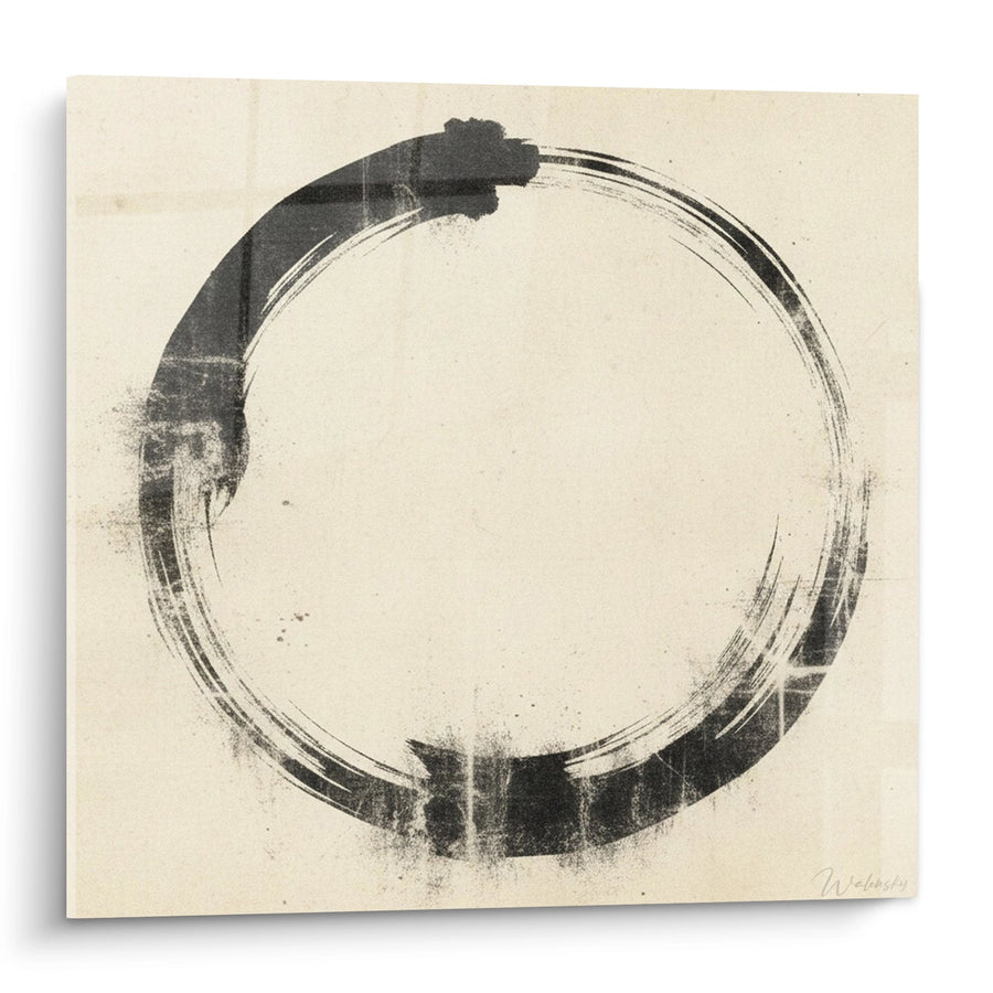 Tableau Cercle Noir Tracé à la Brosse sur Fond Beige - Spiritualité Zen - Edition Enso