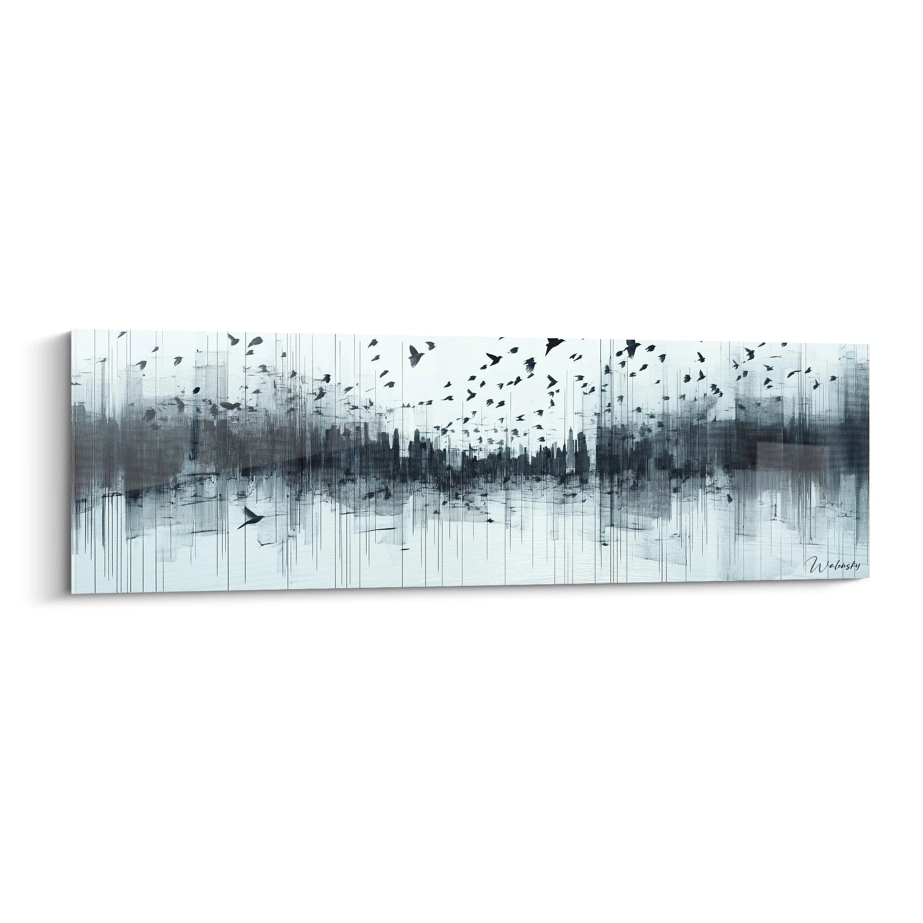 Tableau expressionniste abstrait de Walensky avec des oiseaux en vol et des couleurs grises