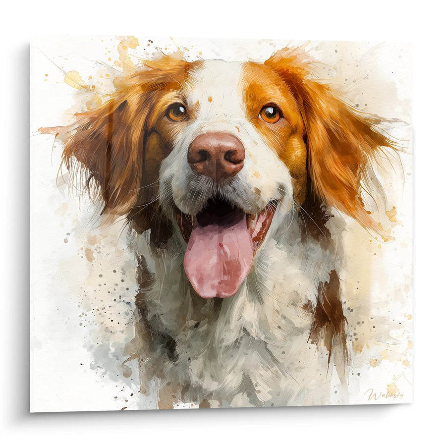 Tableau Epagneul Breton Langue Pendante Aquarelle - Joie Canine - Edition Epagneul Breton