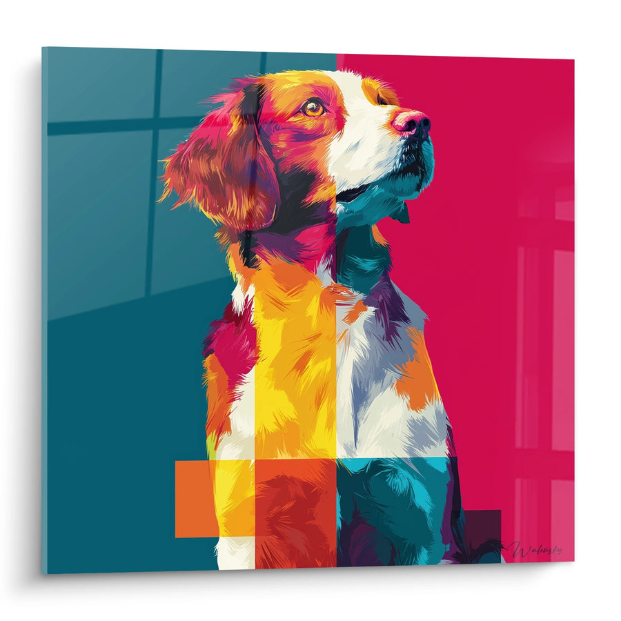 Tableau Chien Coloré aux Teintes Vives Géométriques - Portrait Artistique - Edition Epagneul Breton