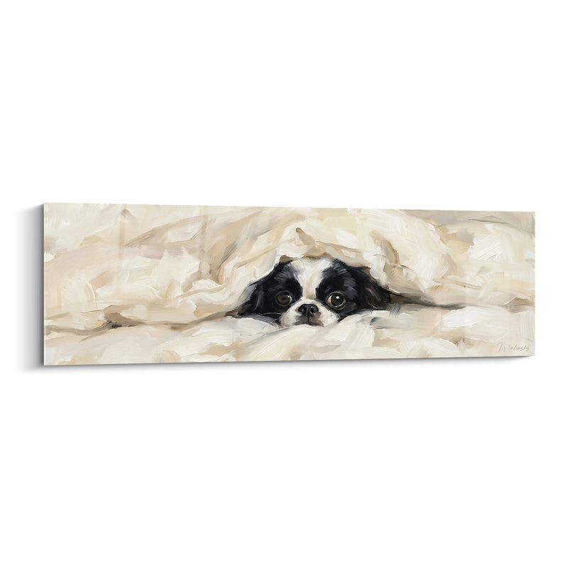 Japanese Spaniel Nestled Under a Beige Blanket - Morning Softness - Japanese Spaniel Edition