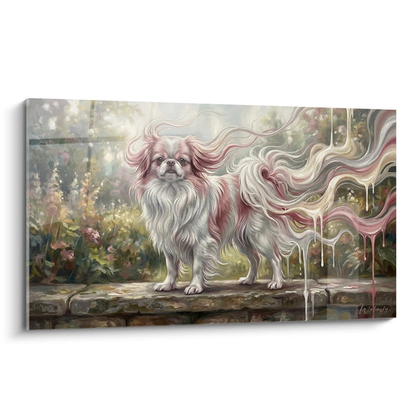 Cuadro Pelaje Fluido en Tonos Rosas y Blancos - Melodía Pastel - Edición Spaniel Japonés