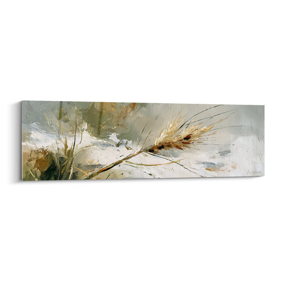 Schilderij gouden graanaren op een getextureerde witte achtergrond - Landelijke zachtheid - Graminée Editie