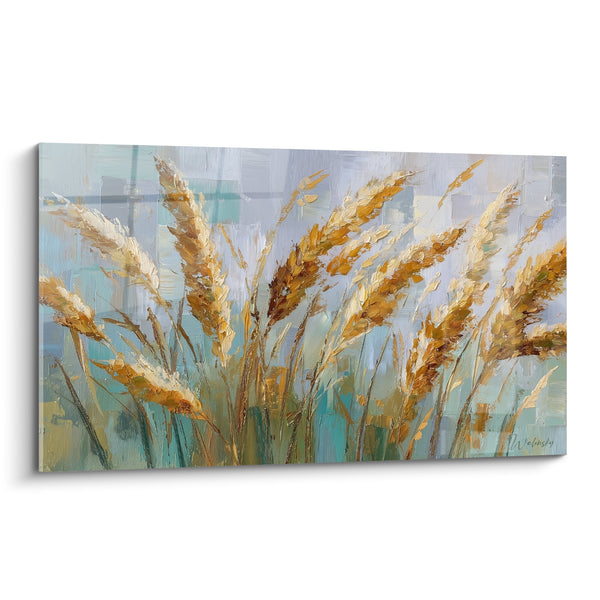 Tabel met gouden aren op een blauw turquoise en beige achtergrond - Gouden Oogst - Graminée Editie