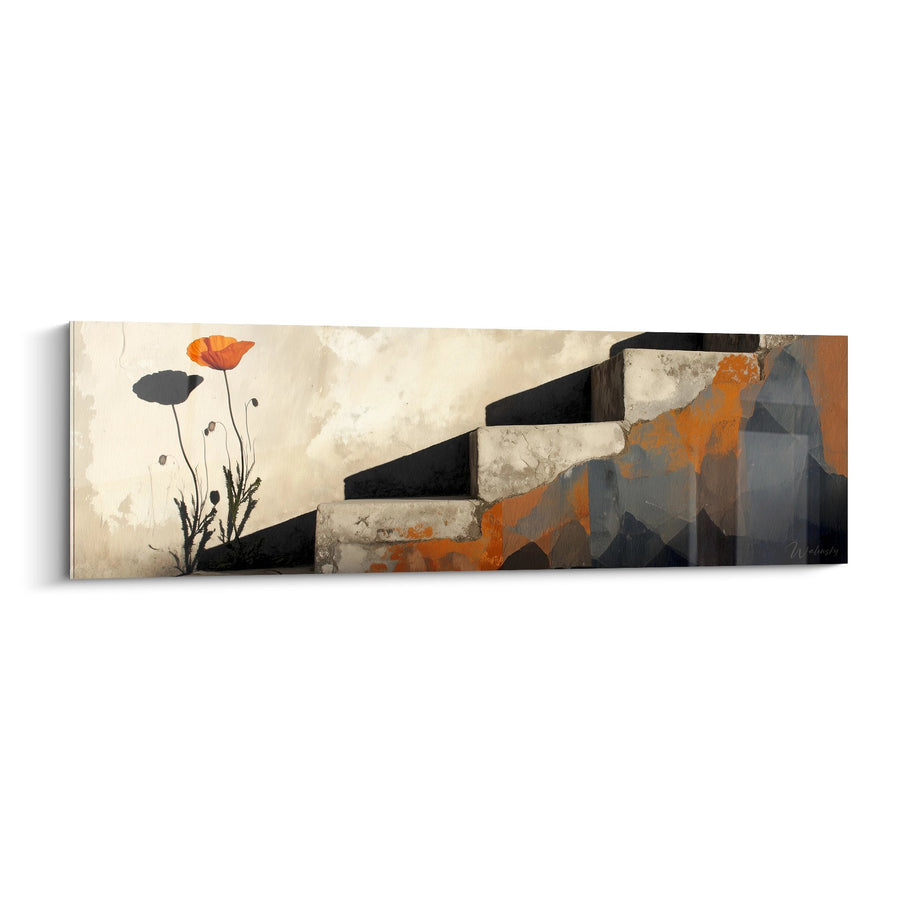 Tableau Escalier Géométrique Orange et Pavot en Fleur - Montée Créative - Edition Coquelicot