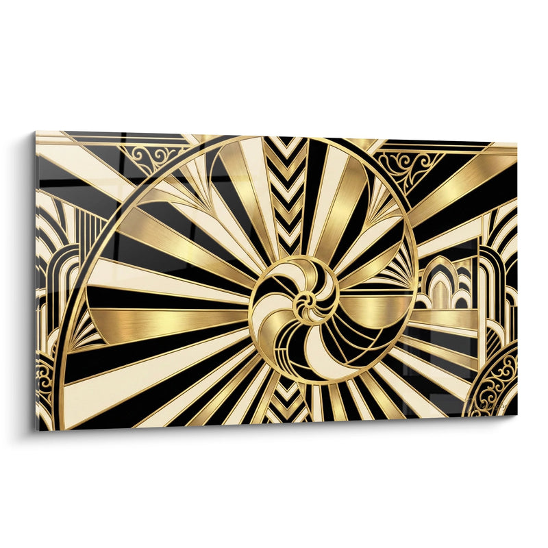 Tableau Escargot Stylisé Art Déco Doré et Noir Motifs Géométriques - Élégance Rayonnante - Edition Escargot