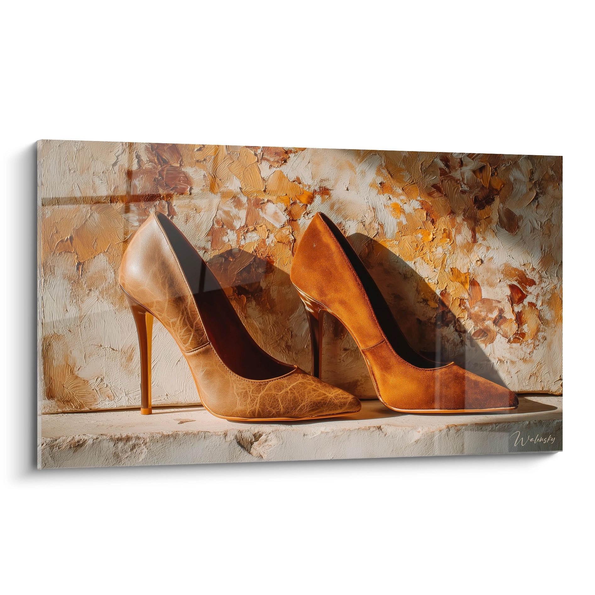 Tableau escarpins décoration murale de Walensky avec des escarpins en cuir sur fond texturé