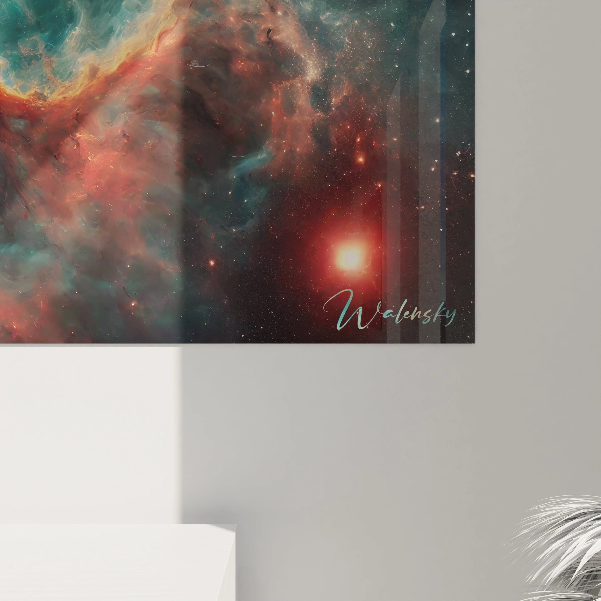 Plongez dans les détails fascinants de ce tableau espace grâce à une vue rapprochée, mettant en valeur les nuances et textures du cosmos.






