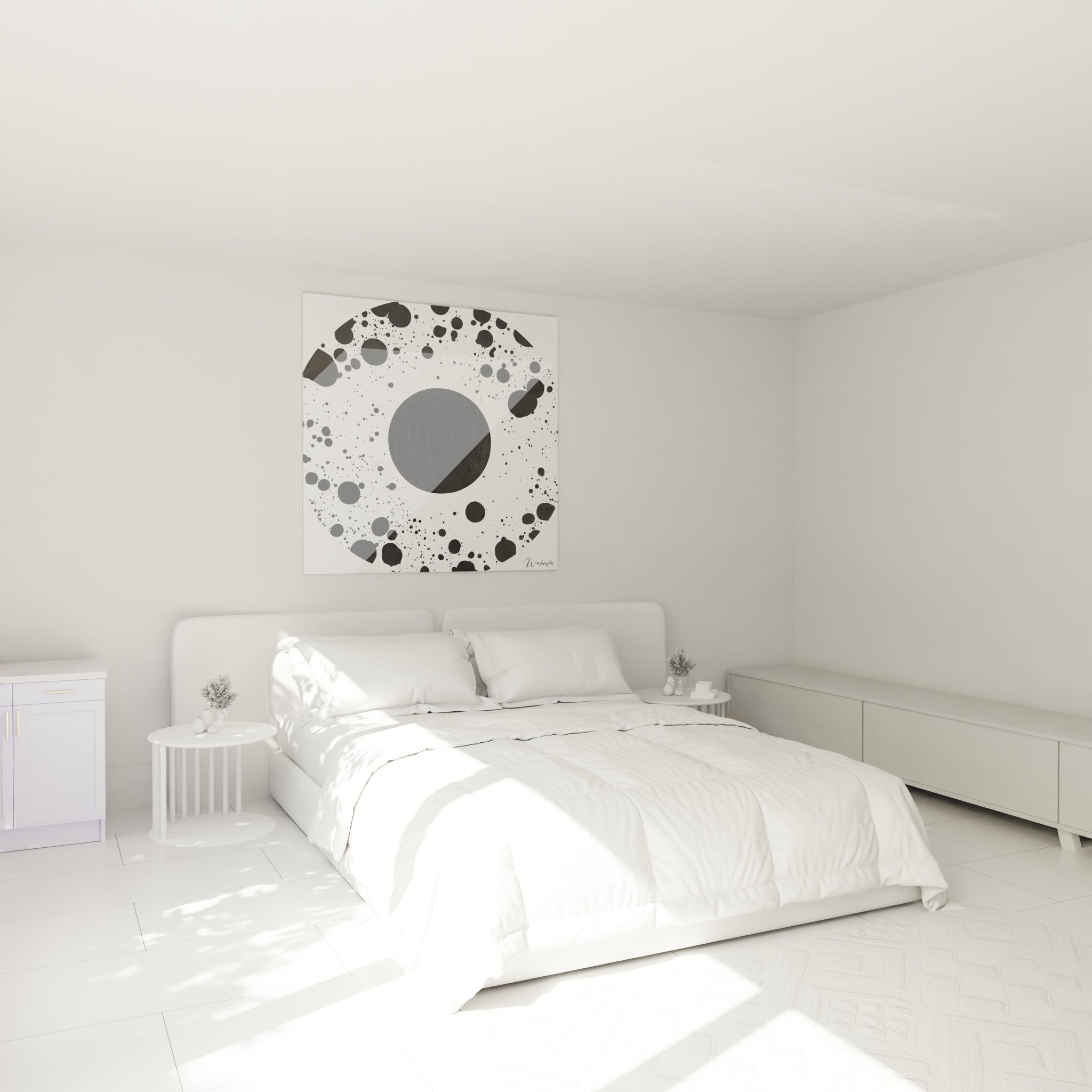 Tableau tacheté noir et blanc de Walensky, décor moderne pour chambre à coucher lumineuse
