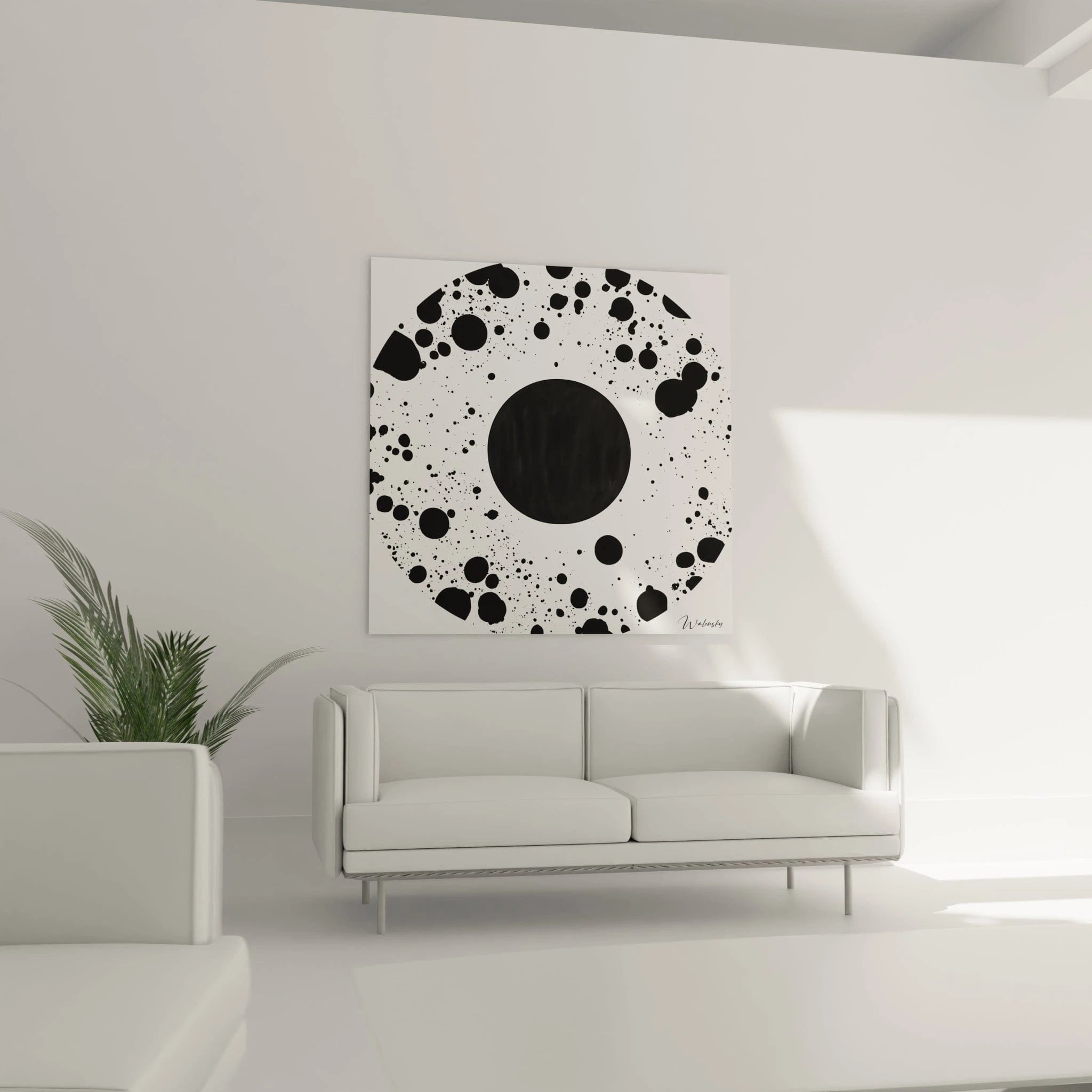 Tableau tacheté noir et blanc de Walensky, parfait pour une décoration moderne et artistique