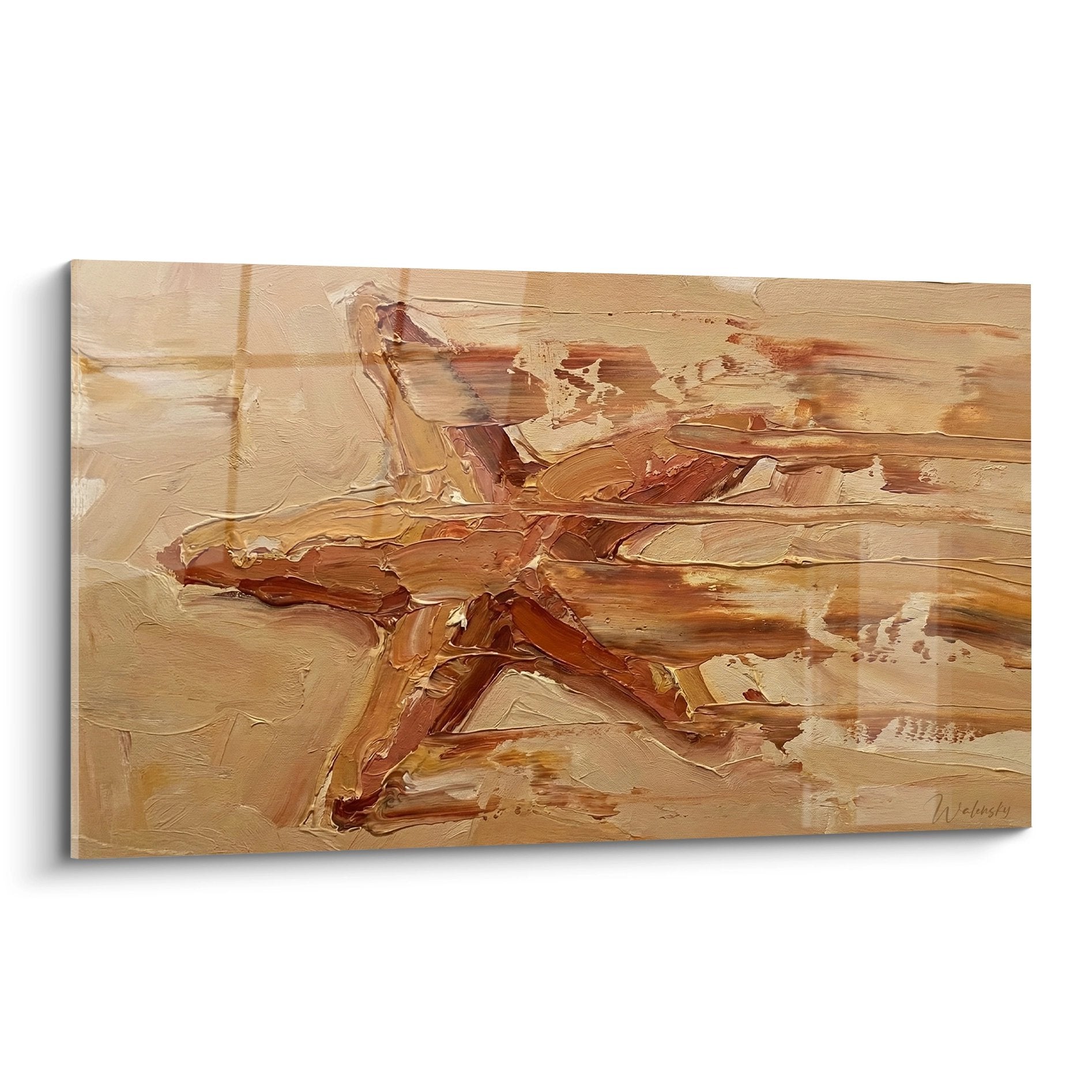 Gemälde abstraite Seestern in Ocker-, Rostbraun- und Umbratönen expressionistischer Stil dekorative Meereskunst