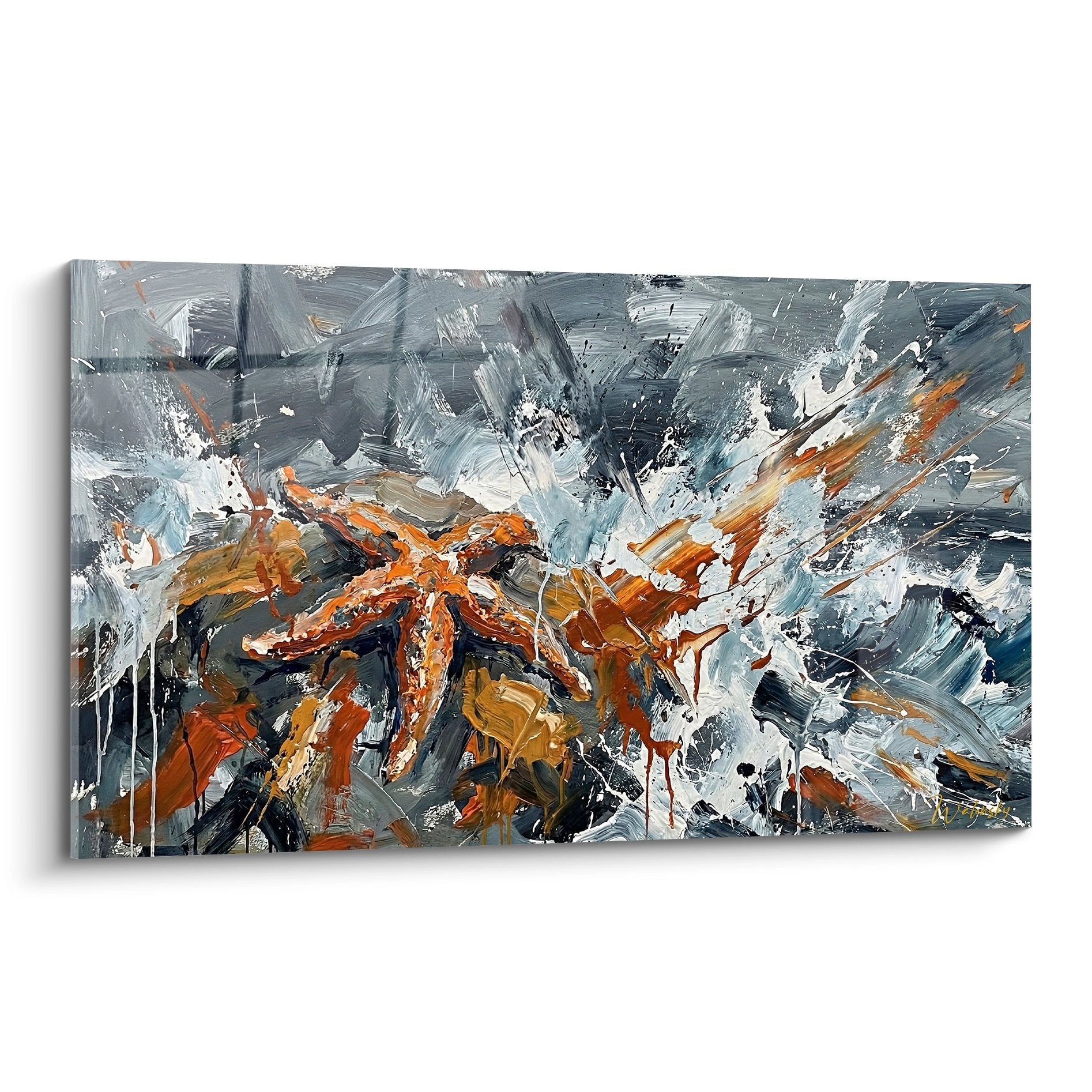 Abstraktes Gemälde Seestern orange grau malerische Explosion Marine moderne Kunst