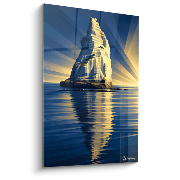 Rocky Needle Painting Blue Night and Gold - Sunrise on the Cliff - Étretat Edition Normandy France