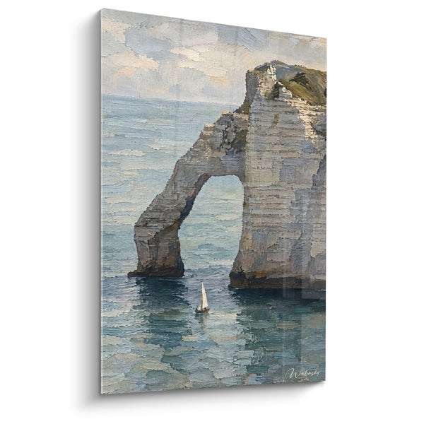 Schilderij Witte klif en blauwgroene zee - Eenzame doortocht - Editie Étretat Normandie Frankrijk