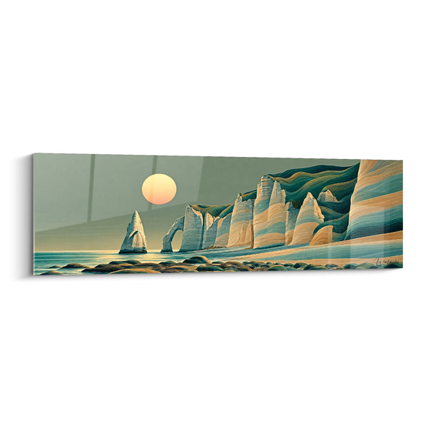 Tableau Falaises ocre et vert jade sculptées - Veille du crépuscule - Edition Étretat Normandie France
