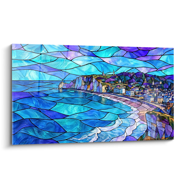 Tableau Falaise bleue et violette en vitrail - Éclats de lumière marine - Edition Étretat Normandie France