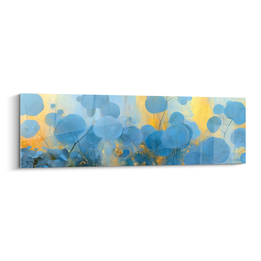 Tableau Feuilles rondes bleues et dorées - Lueur végétale - Edition Eucalyptus
